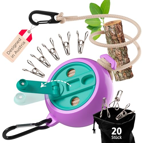 AUTDOOR® Wäscheleine ausziehbar - mit ausklappbarer Handkurbel für müheloses Aufrollen - Robuste 10m Reisewäscheleine für Camping, Wohnmobil & Balkon (Retro Pastel) von AUTDOOR