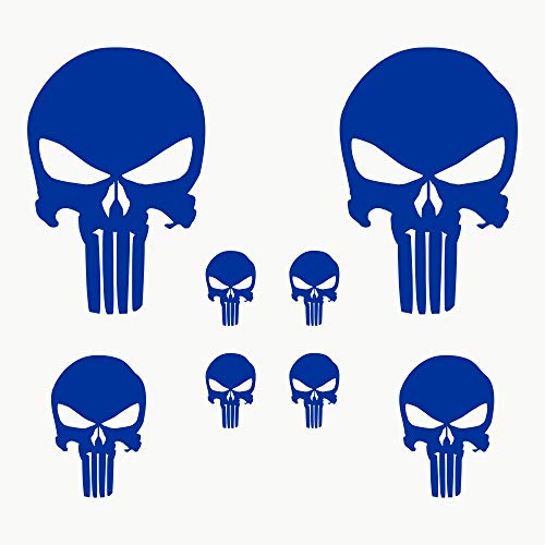 AUTODOMY Schädel Skull Geschmolzen Aufkleber Paket 8 Stück | Punisher Aufkleber für Auto oder Motorrad (Blau) von AUTODOMY