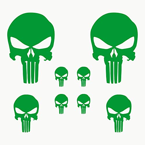 AUTODOMY Schädel Skull Geschmolzen Aufkleber Paket 8 Stück | Punisher Aufkleber für Auto oder Motorrad (Grün) von AUTODOMY
