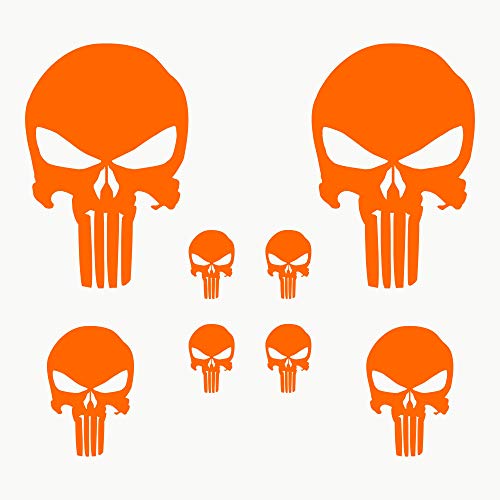 AUTODOMY Schädel Skull Geschmolzen Aufkleber Paket 8 Stück | Punisher Aufkleber für Auto oder Motorrad (Orange) von AUTODOMY