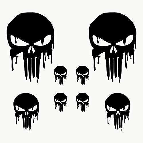 AUTODOMY Schädel Skull Geschmolzen Aufkleber Paket 8 Stück | Punisher Aufkleber für Auto oder Motorrad (Schwarz) von AUTODOMY