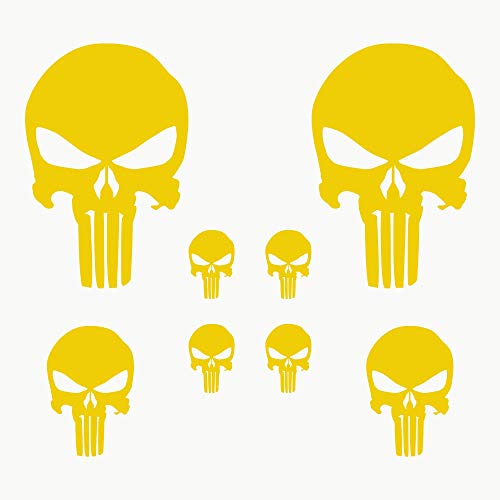 AUTODOMY Schädel Skull Geschmolzen Aufkleber Paket 8 Stück | Punisher Aufkleber für Auto oder Motorrad (Gelb) von AUTODOMY
