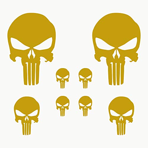 AUTODOMY Schädel Skull Geschmolzen Aufkleber Paket 8 Stück | Punisher Aufkleber für Auto oder Motorrad (Gold) von AUTODOMY