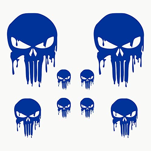 AUTODOMY Schädel Skull Geschmolzen Aufkleber Paket 8 Stück | Punisher Aufkleber für Auto oder Motorrad (Blau) von AUTODOMY