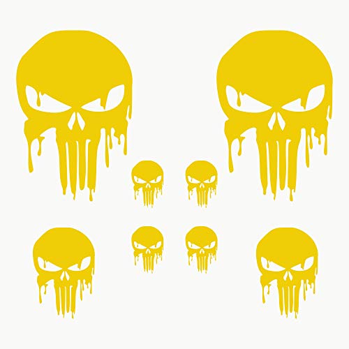 AUTODOMY Schädel Skull Geschmolzen Aufkleber Paket 8 Stück | Punisher Aufkleber für Auto oder Motorrad (Gelb) von AUTODOMY