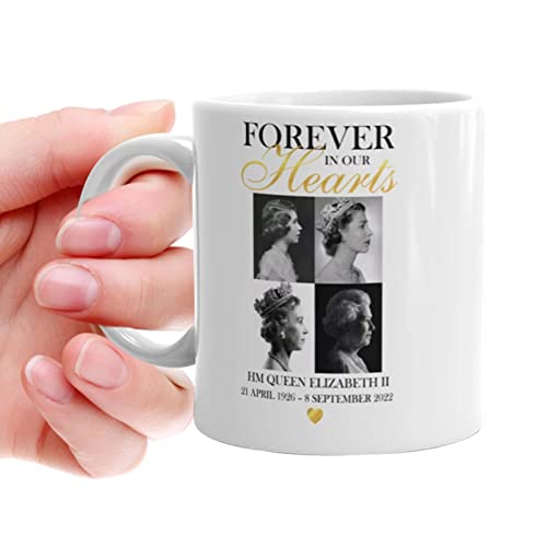 1 Stück Queen Elizabeth II Becher, Queen Elizabeth II 1926-2022 Foto Memorial Souvenirs Kaffeetasse, Keramik Kaffeetassen Tasse, Forever In Our Hearts The Queen Of England Memorial Gifts Queen von AUTOECHO