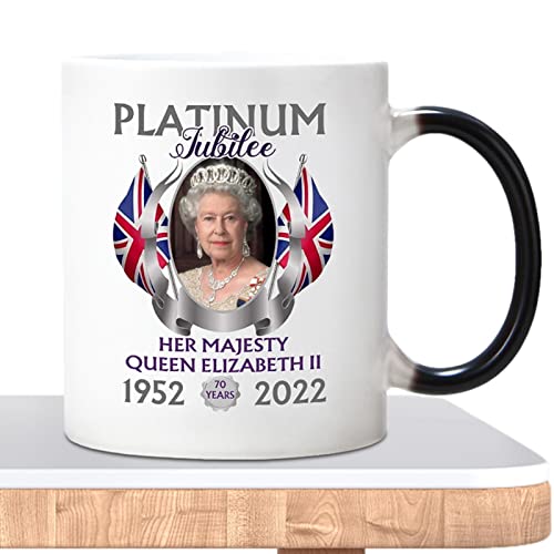 1 Stück Queen Elizabeth II Platinum Jubilee Memorial Mug, Farbwechsel-Keramik-Kaffeetassen, Wasserbecher, Union Jack Flags 2022 Queen's Platinum Jubilee Gedenkbecher Für Tee, Kaffee, Wasser von AUTOECHO