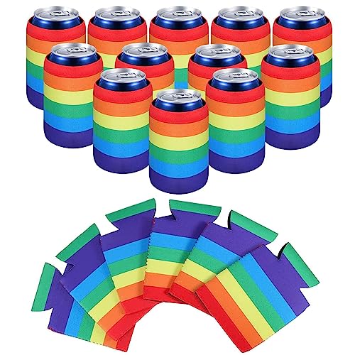 AUTOECHO 12er-Pack Rainbow Pride-Dosenkühlerhüllen, Neopren-Dosenhüllen, Isolierte Leere Bierdosenhüllen, Getränkehüllen-Kühler, Tragbare Regenbogen-Dosenhüllenhüllen Für Festivals, Camping, Partys von AUTOECHO