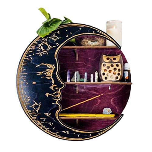 AUTOECHO Crescent Moon Regal zur Wandmontage | Dekoratives Mondregal aus Holz für Kristalle, Steine, ätherische Öle, kleine Pflanzen und Kunst, schwebende Regale zum Aufhängen, Gothic-Witchy-Dekor von AUTOECHO