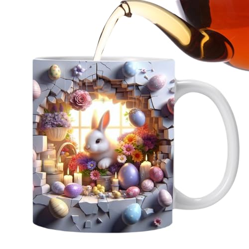 AUTOECHO Hasenbecher, 3D-Osterbecher | Keramik-Kaffeetasse mit Hasen-Druck - 350 ml süße Bunte Osterhasen-Tasse, Hasen-Kaffeetasse für Tischdekoration, Heim- und Schul-Osterdekoration von AUTOECHO