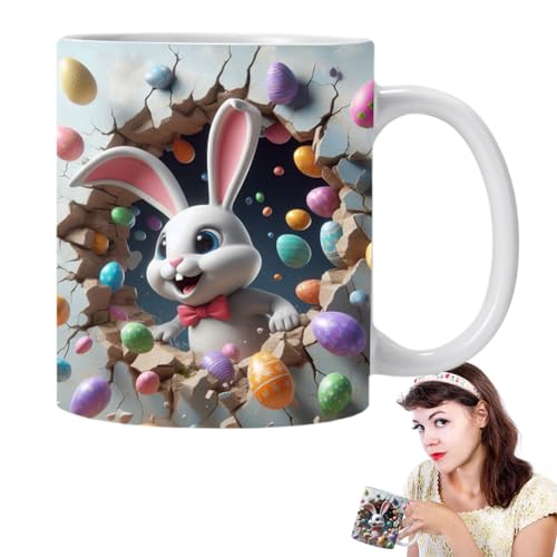 AUTOECHO Ostern Kaffeetassen, Hasenbecher | Keramik-Kaffeetasse mit Hasen-Druck,350 ml süße bunte Osterhasen-Tasse, Hasen-Kaffeetasse für Tischdekoration, Heim- und Schul-Osterdekoration von AUTOECHO