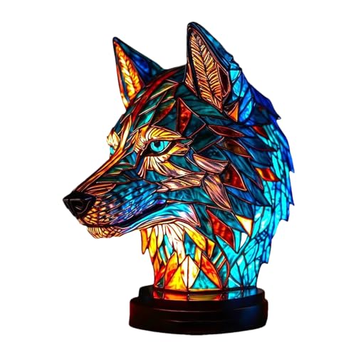 AUTOECHO Tier-Tischlampen-Serie – Kunstharz-Buntglas-Drache/Meeresschildkröte/Löwe/Delfin/Wolf-Tischlampe, Nachttischlampe, Tierlampe, Buntglaslampe, Vintage-3D-Tierlampe, Tischdekoration Für Mädchen von AUTOECHO