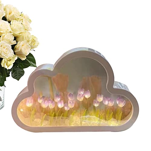 DIY Tulpen-Nachtlicht, 2-in-1 Wolken-Tulpenspiegel-Nachtlicht, Kreative Wolken-Tulpenlampe, Heimspiegel-Dekoration, Simulationsblumenlicht, LED-Wolkenblumenlampe, Schlafzimmer, Schlaftischlampe von AUTOECHO