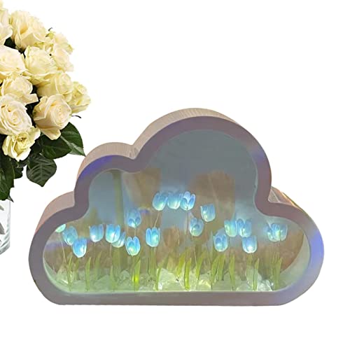 DIY Tulpen-Nachtlicht, 2-in-1 Wolken-Tulpenspiegel-Nachtlicht, Kreative Wolken-Tulpenlampe, Heimspiegel-Dekoration, Simulationsblumenlicht, LED-Wolkenblumenlampe, Schlafzimmer, Schlaftischlampe von AUTOECHO