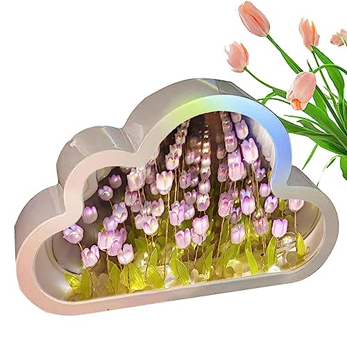 DIY-Tulpen-Nachtlicht – 2-in-1-Wolken-Tulpenspiegel-Nachtlicht, Künstliche Blumen-Seewolken-Spiegel-Tulpen-Nachtlicht, Simulationsblumen-Schlafzimmer-Schlaftischlampe, Kleines Nachtlicht Für Zuhause von AUTOECHO