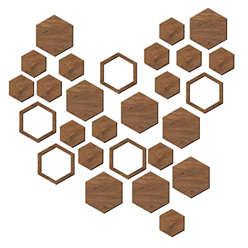 Hexagon Wanddeko Holz - 27 x sechseckige, rutschfeste Holzdekorationen - Hexagon-Wanddekoration aus Holz für Weihnachten, Hochzeiten, Untersetzer, Malen, Färben, Heimwerken und Heimdekoration Autoecho von AUTOECHO