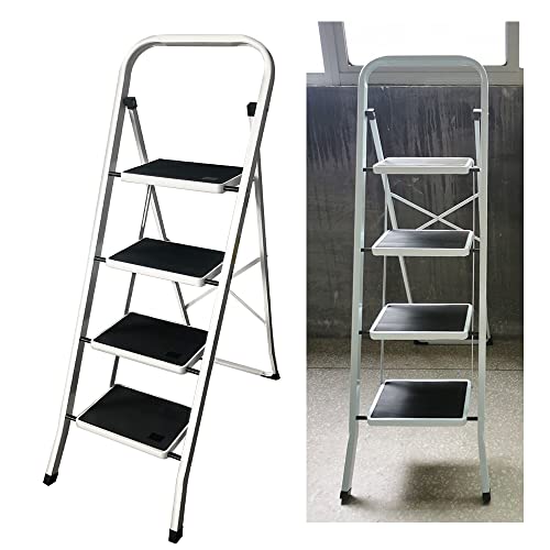 3 Stufen Trittleiter, Tritthocker Stehleiter, Klapptritt Klappbar, Klappleiter bis 150kg, Leiter mit Rutschfester Plattform, Metall Haushaltsleiter, für Zuhause Büro Garage von AUTOFU
