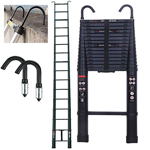 6,2 Meter Teleskopleiter Klappbare Leiter Zusammenklappbar aus Aluminium mit 2 Abnehmbaren Haken Mehrzweckleiter Telescopic Straight Ladder-6.2m, Schwarz von AUTOFU