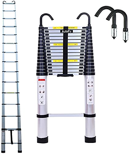 6,2m Ausziehbare Leiter aus Aluminium Faltbar, Teleskopleiter aus Aluminium mit 2 Abnehmbaren Haken Ausziehbare Leiter Erweiterbare Leiter Aluminum Telescopic Ladder Max. Belastung: 150kg von AUTOFU