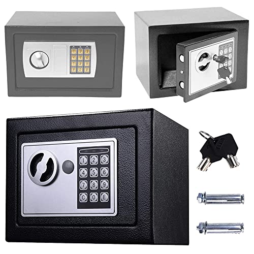 8.5L Digital Tresor Safe mit Schlussel Elektronisches Passwort Safe Cabinet Elektronik Sicherheitsbox Heimtresor für Bargeld Schmuck Papiere, Wand-/Bodenbefestigung, Schwarz von AUTOFU