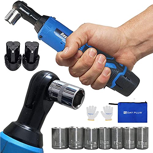 AUTOFU Akku-Ratsche 3/8" Elektrischer Ratschenschlüssel Kit 12V Akku-Ratschenschrauber Elektroschlüssel 40N.m mit 7 Steckdosen, 2x 1500mAh Akkus und Schnell-Ladegeräte von AUTOFU