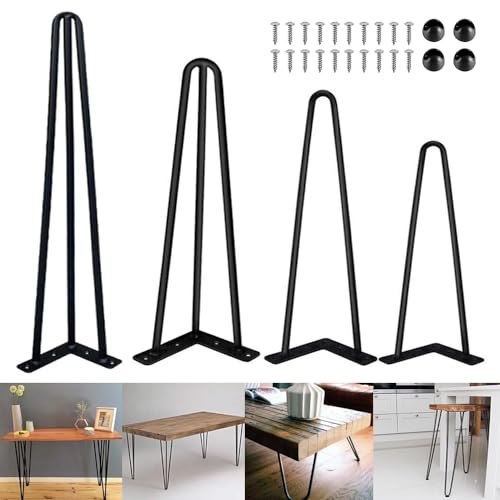 AUTOFU Haarnadel Tischbeine Metall Möbelfüße Tischkufen Möbelbeine Austauschbare DIY Hairpin Legs Schwarz Tischgestell Tischbein 71cm Hoch, 4er Set, 3 Streben von AUTOFU