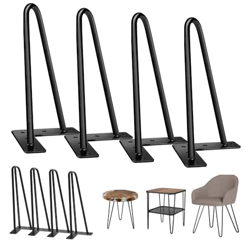 AUTOFU Tischbeine Metall Schwarz 35cm Tischbein 4 Stück Hairpin Legs Haarnadelbeine Möbelfüße DIY Möbelbeine für Couchtisch und Nachttisch Verfügbar, mit Schrauben und Bodenschoner, 2 Streben von AUTOFU