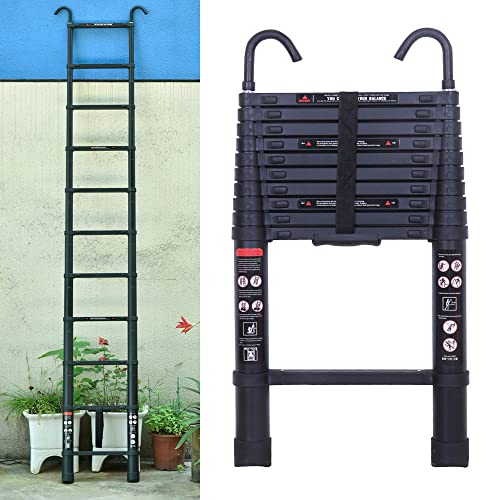 AutoFu 3,2m Zusammenklappbare Leitern mit 2 Abnehmbaren Haken Mehrzweck-Teleskopleiter aus Aluminium, Teleskopierbare Auszugsleiter Kleine Leiter Aluminum Extension Ladder Max. Belastung 150kg/330lbs von AUTOFU