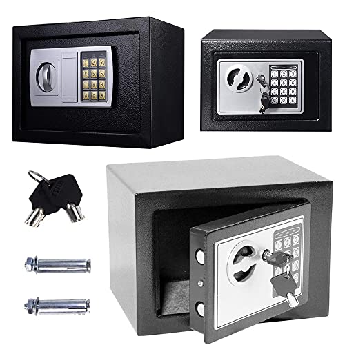 Elektronischer Tresor für Zuhause, Tresor Klein 4.6L Digital Safe Tresor mit Schlüssel und Passwort, Mini Tresor Kinder, Möbeltresor, Wandtresor, Doppelbolzenverriegelung, Grau von AUTOFU