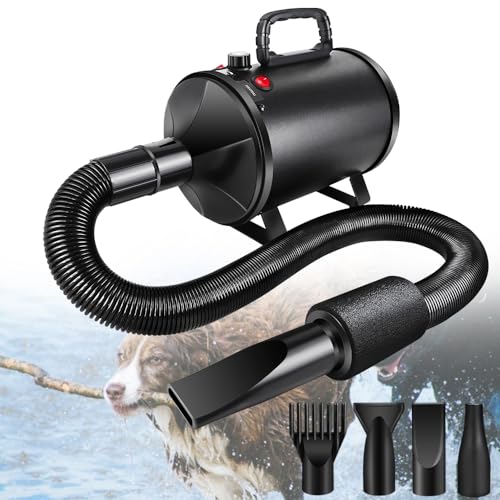 Fön für Haustiere - 3500W Hundefön Blower - Haartrockner Sehr Leise - Pet Dryer Grooming für Fell Pflege - Hundepflege-Trockner-Gebläse mit 4 Düsen - Einstellbarer Geschwindigkeit und Wärm von AUTOFU