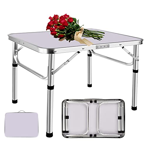 Klapptisch, 60 cm, höhenverstellbar, für Garten/Catering/Camping/Picknick/Grill/Hochzeit/Party/Outdoor-Aktivitäten, zusammenklappbarer Tisch für drinnen und draußen, mit Tragegriff, Aluminiumrahmen, von AUTOFU