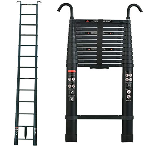 Teleskop-Leiter aus Aluminium, 5M Teleskopierbare Dachbodenleiter mit 2 Abnehmbaren Haken Tragbare Leiter Verstellbare Leiter Telescoping Attic Ladder Max. Belastung 150kg/330lbs von AUTOFU