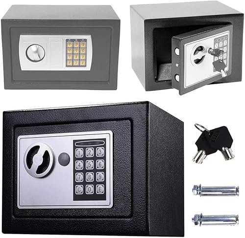 Tresor mit Schlüssel und Zifferntastatur, 16L Elektronischer Safe für Hause Büro Hotel Schmuck Pistole Bargeld Lagerung, Wasserdicht Stahltresor mit Doppelbolzen Verriegelung, Grau von AUTOFU