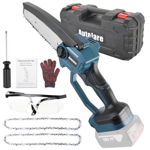 AUTOJARE 6 zoll Mini Kettensäge Kompatibel mit Bosch 18V Akku Bürstenlose Elektro Säge zum Schneiden von Baumbeschneidung Holzschneiden Gartenarbeit (ohne Batterie) von AUTOJARE