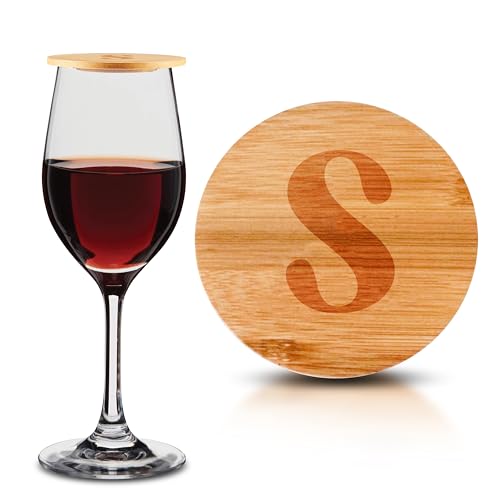 Personalisierte Weinglas-Charcuterie-Topper – Individuelle Lasergravur Initiale Bambus Weinglas-Topper Stopper Untersetzer Teller ID Identifikation Weinglas Charcuterie Board Topper (Buchstabe S) von AUTOMIRE