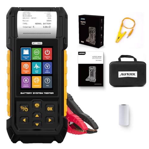 AUTOOL Batterietester KFZ 12V/24V Kfz-Batterie-Lasttestgerät 30-2000 CCA, Autobatterie Tester mit Drucker, Cranking & Charging & Leakage Test, Data Review Reverse Polarität Schutz AUTOOL Batterietester KFZ 12V/24V Kfz-Batterie-Lasttestgerät 30-2000 CCA, Autobatterie Tester mit Drucker, Cranking & Charging & Leakage Test, Data Review Reverse Polarität Schutz von AUTOOL
