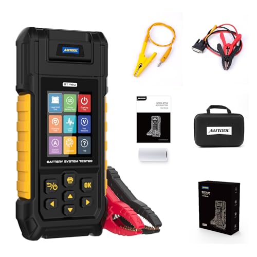 AUTOOL Autobatterietester 12 V 24 V Kfz-Batterielasttester 30–2000 CCA, Batterietester mit Drucker, unterstützt Lithium-Batterien, Start-, Lade- und Lecktest, Datenüberprüfung, Verpolungsschutz von AUTOOL
