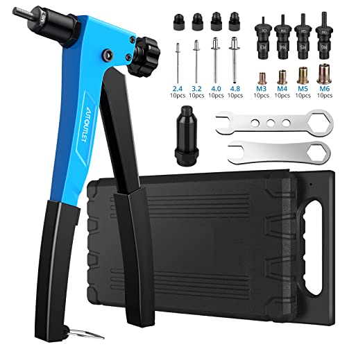 2 In 1 Nietmutternzange und Blindnietzange Set, 10" Profi Einhand Nietzange Nietmaschine Nietmutter-Werkzeug mit M3-M6 Metrische Dorne und 2.4-4.8mm Nietköpfen (Inkl. 40x Nietmuttern & 40x Blindniete) 2 In 1 Nietmutternzange und Blindnietzange Set, 10" Profi Einhand Nietzange Nietmaschine Nietmutter-Werkzeug mit M3-M6 Metrische Dorne und 2.4-4.8mm Nietköpfen (Inkl. 40x Nietmuttern & 40x Blindniete) von AUTOUTLET