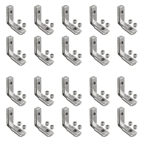 AUTOUTLET 20x T Slot T-Nut Innenwinkel, Aluminium Profil 2020 Nut 6 M4 Außenwinkel Zinklegierung Klammern 90° L-Form Inneneckverbinder Innenverbindung Winkelwinkel Eckverbinder mit Schrauben von AUTOUTLET