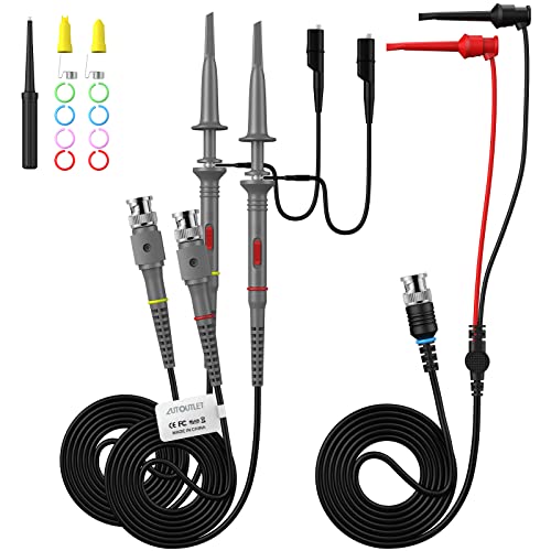 AUTOUTLET 2PCS P6100 100MHz Oszilloskop Probe Kit, mit BNC zu Minigrabber Messleitung Kit, 10: 1 und 1: 1 Umschaltbarer Hochpräziser Scope Oscilloscope Clip Probes von AUTOUTLET