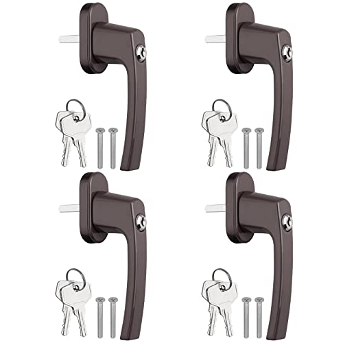 AUTOUTLET Fenstergriffe abschliessbar, 4 Stück Fenstergriff abschließbar Aluminium in Stiftlänge 35mm, Fenstersicherung Balkontürgriff kindersicherung mit Schlüsseln und Schrauben für Fenster (braun) von AUTOUTLET