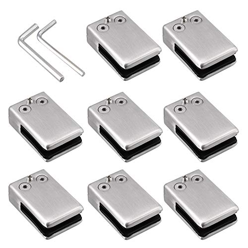 AUTOUTLET 8X Glashalter Set, Quadrat Edelstahl Klemmhalter, 11/12mm Glasklemme, Eckig Verstellbare Glashalterung Flach Anschluss Klemmhalter Geländer für Handlauf, Poolzaun von AUTOUTLET
