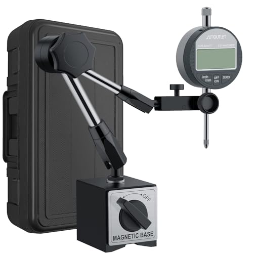 AUTOUTLET Digitale Messuhr und Magnetstativ mit Zentralklemmung 40cm 176lbs/80kg Maximale Zugkraft, Messtaster 0-25.4mm/1'' Messbereich Zoll/Metrische Umrechnung, Magnet Messstativ und Messuhr im SET von AUTOUTLET