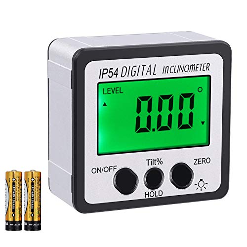 AUTOUTLET Digitaler Neigungsmesser Winkelmesser LCD Winkelsucher Bevel Box Winkelmessgerät mit Magnetfuß für Holzarbeiten Automobilwartung Industrie silber von AUTOUTLET