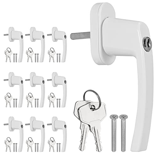 AUTOUTLET Fenstergriff Aluminium, 10PCS abschließbar Sicherheitsfenstergriffe Fensterschloss Kindersicherung mit Schloss in Stiftlänge 35mm, Gleichschließend Windows Balkontürgriffe(weiß) von AUTOUTLET