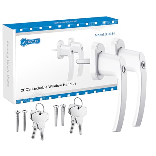 AUTOUTLET Fenstergriffe abschliessbar, 2 Stück Fenstergriff abschließbar Aluminium in Stiftlänge 35mm, Fenstersicherung Balkontürgriff kindersicherung mit Schlüsseln und Schrauben für Fenster (weiß) von AUTOUTLET