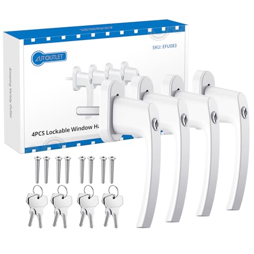 AUTOUTLET Fenstergriffe abschliessbar, 4 Stück Fenstergriff abschließbar Aluminium in Stiftlänge 35mm, Fenstersicherung Balkontürgriff kindersicherung mit Schlüsseln und Schrauben für Fenster (weiß) von AUTOUTLET