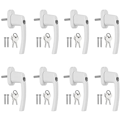 AUTOUTLET Fenstergriff Aluminium, 8 Stück abschließbar Sicherheitsfenstergriff Fensterschloss Kindersicherung mit Schloss in Stiftlänge 35mm, Gleichschließend Windows Balkontürgriff(weiß) von AUTOUTLET