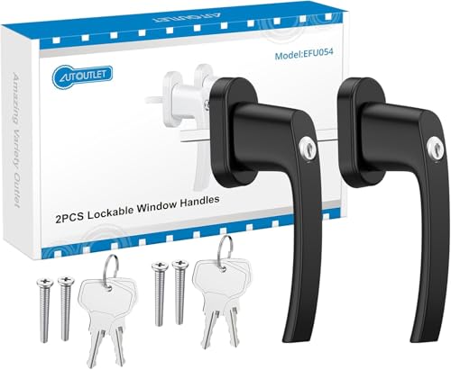 AUTOUTLET Fenstergriffe abschliessbar, 2 Stück Fenstergriff abschließbar Aluminium, Fensterschloss Fenstersicherung Kindersicherung Balkontürgriff mit Schloss in Stiftlänge 35mm für Fenster (schwarz) von AUTOUTLET