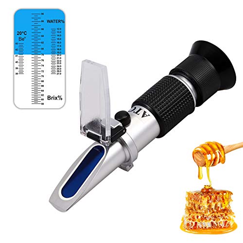 AUTOUTLET Imker Refraktometer Honig 38-43Be Brix 58-92% Wasser 12-27%, 3-in-1 Refraktometer Zucker Wassergehalt Handrefraktometer mit ATC für Honig Pflanzenölen Zuckersirup Fruchtmarmelade Melasse von AUTOUTLET